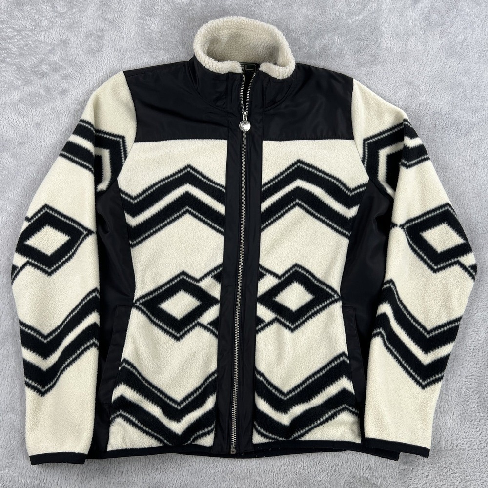 Lauren Ralph Lauren Active Aztec Fleece Jacket L White Black Women Full Zip
